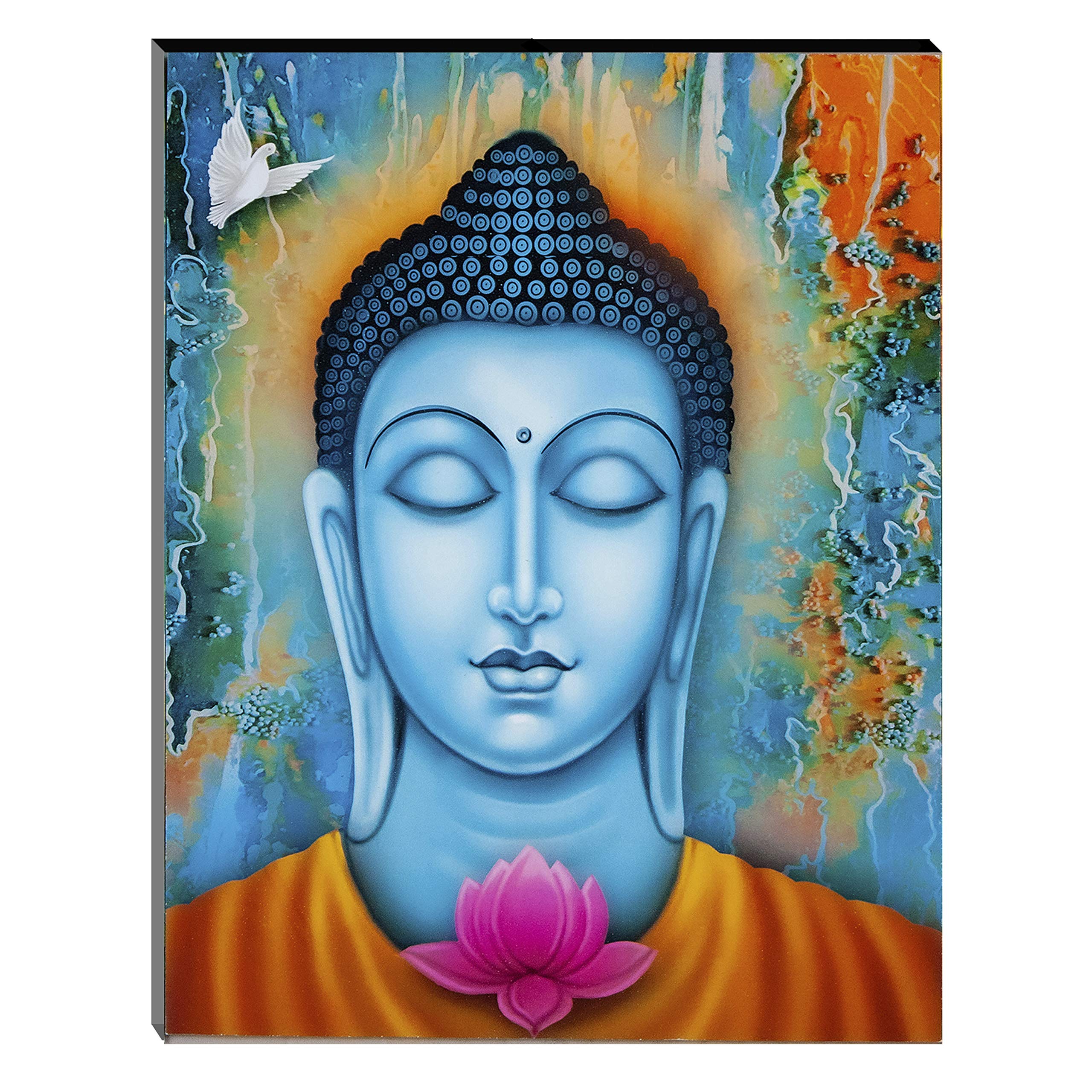 Indianara Set Of 3 Gautam Buddha Mdf Art Painting (3488 Fla) Without Glass 4.5 X 12, 9 X 12, 4.5 X 12 Inch